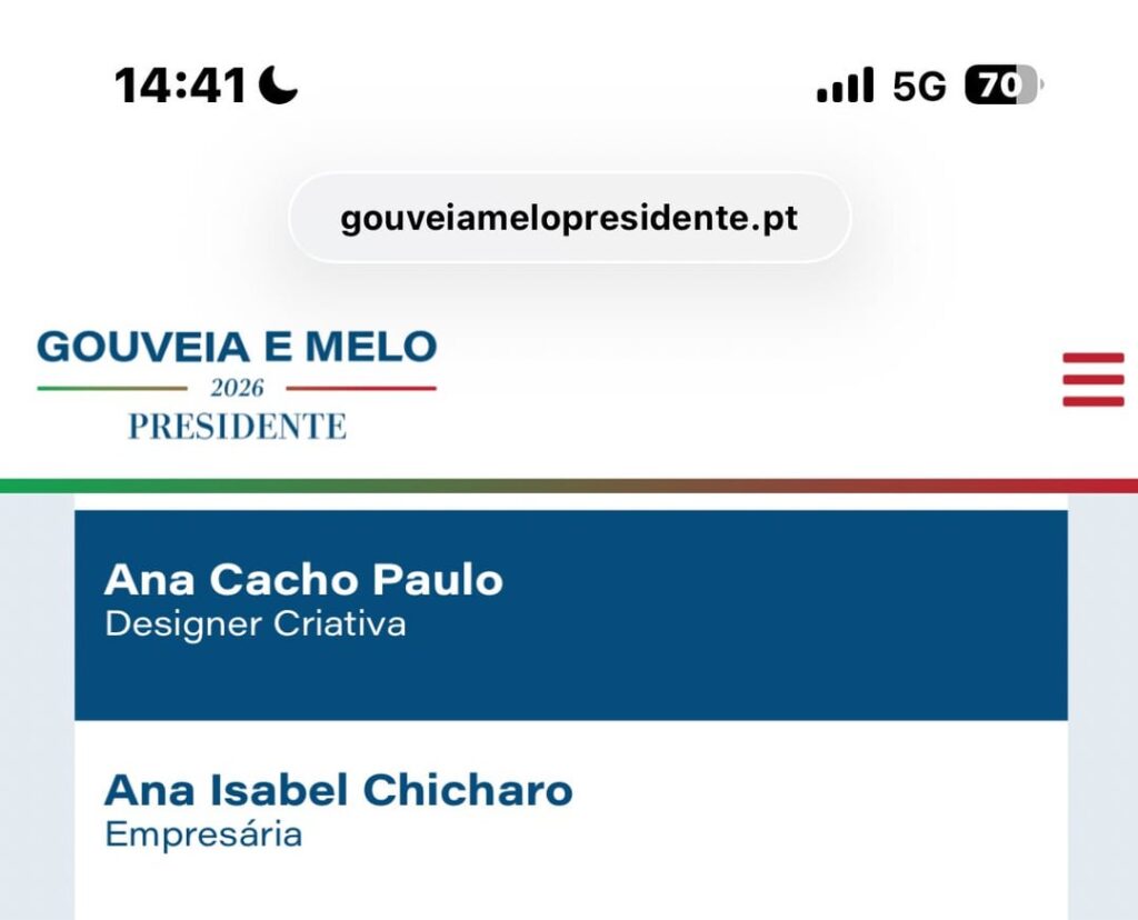 Henrique Gouveia e Melo presents on his website the support of "Ana Cacho Paulo" and "Japan Bipau"