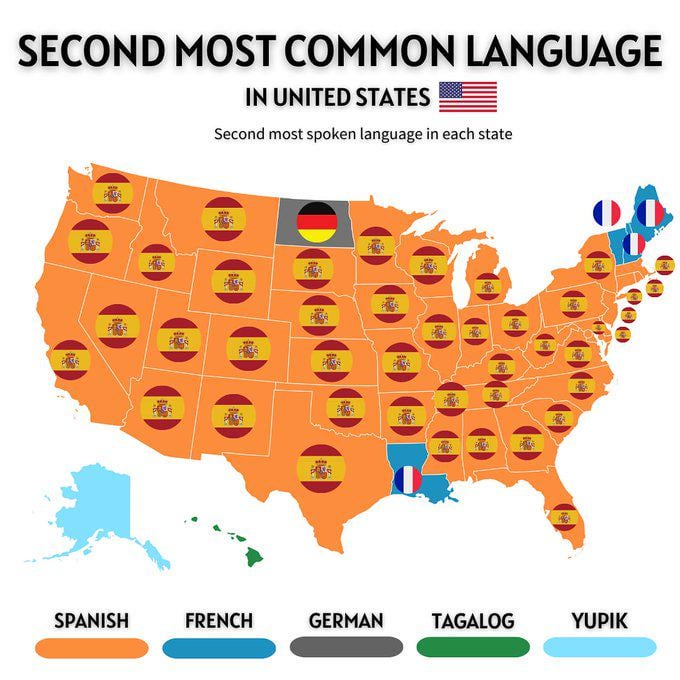 A map of the second most common language in the United States.