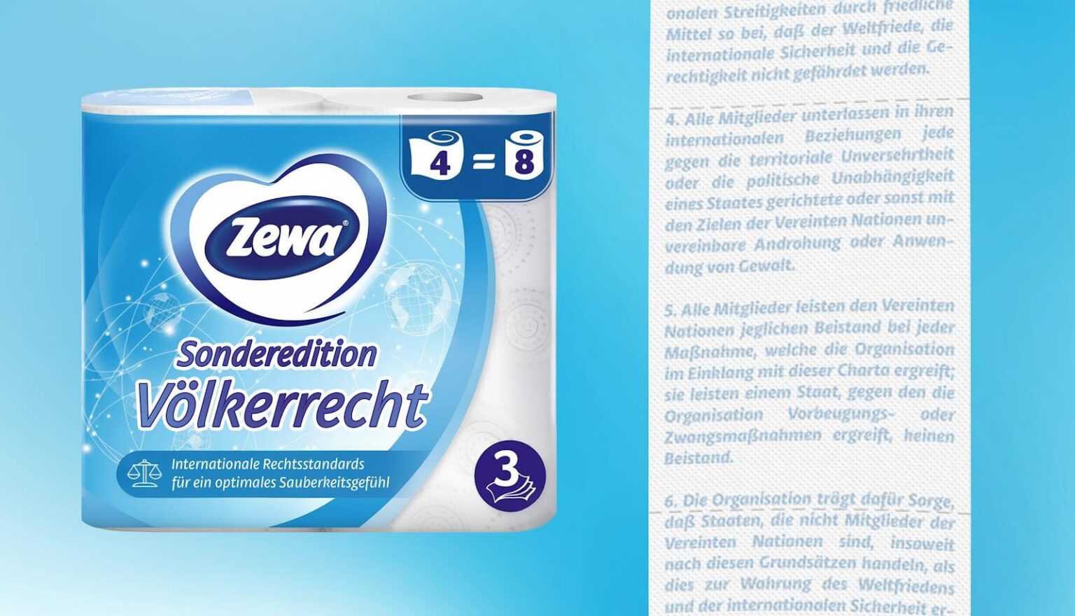 Especially for top politicians: Zewa is launching a special toilet paper print called “International Law”.