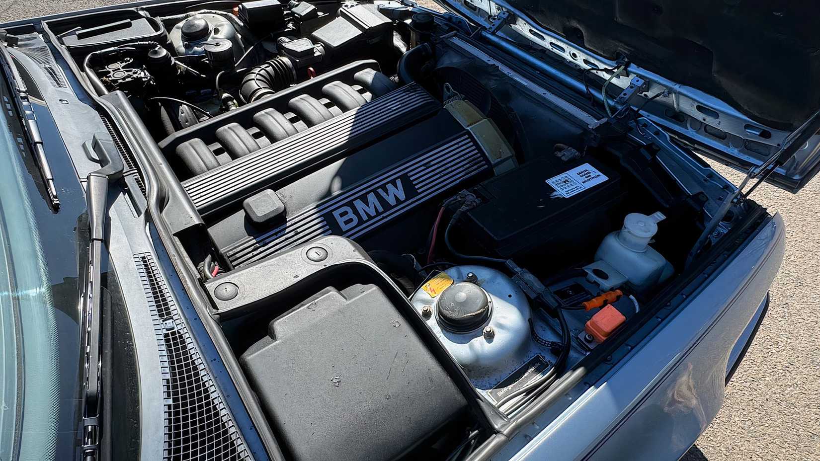 1991 BMW 525i engine bay showing M50 engine