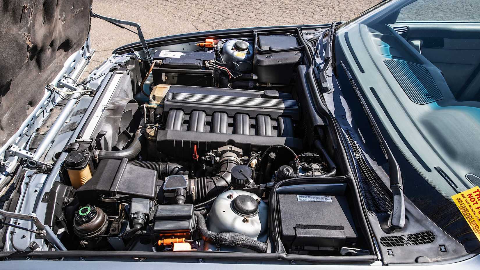 1991 BMW 525i engine bay showing M50 engine