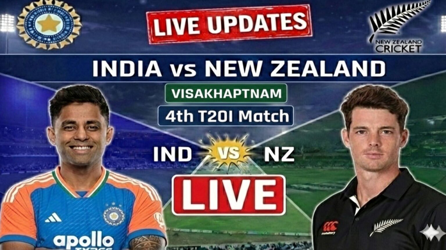 IND vs NZ 4th T20I Live Cricket Score