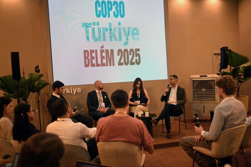 People atend an activity at Türkiyes pavilion during the COP30 UN Climate Change Conference in Belem, Para State, Brazil, on Nov. 13, 2025. (AFP Photo)