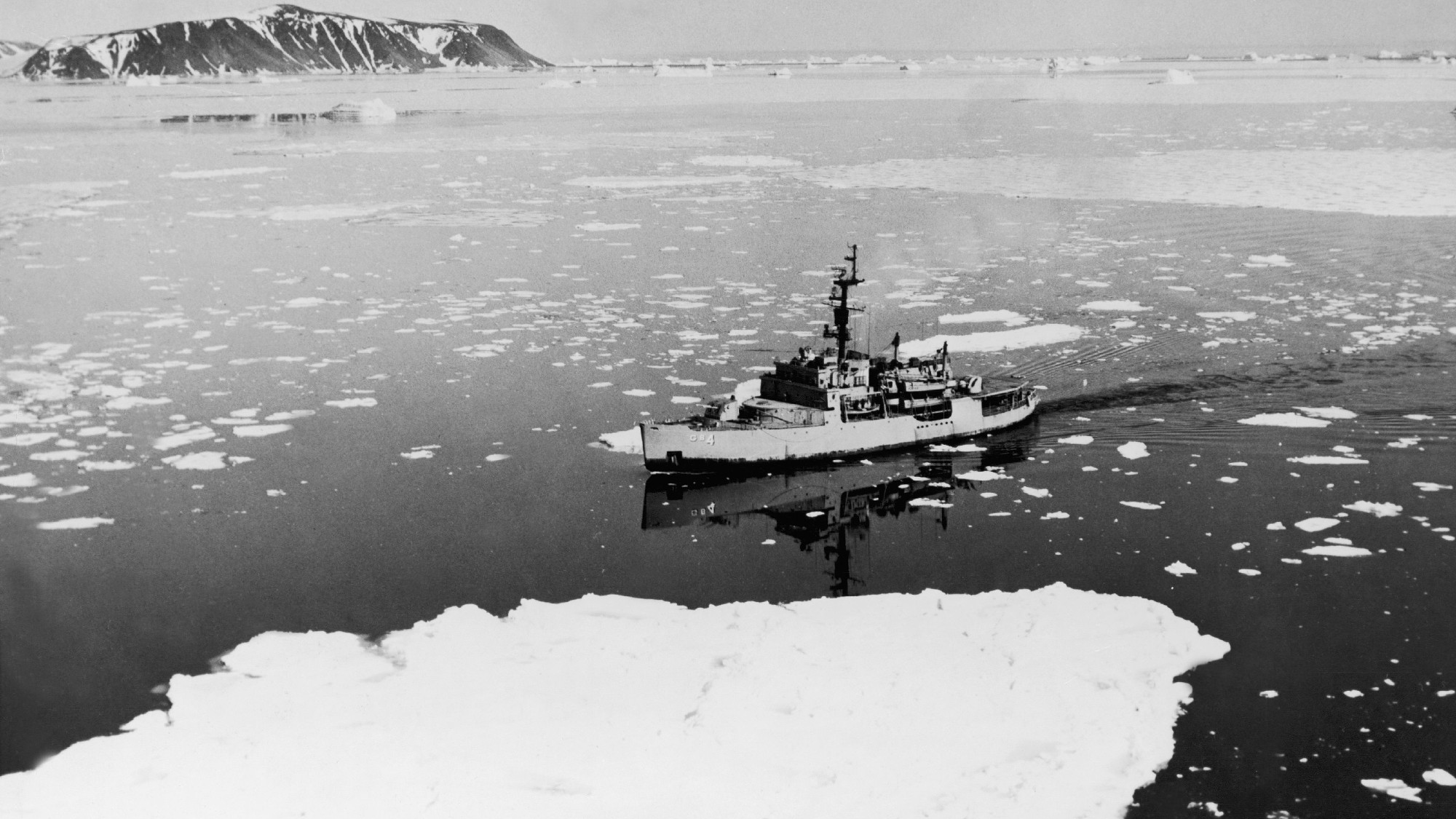 a US coast guard ship pictured in icy waters