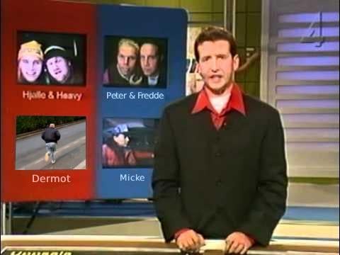 "Hello and welcome to the finale of this year's celebrity version of 'På rymmen'. I'm Martin Timell, and in just a few hours we'll find out which of the contestants managed to escape the police tracking dogs until the season finale is over. You can only get this kind of entertainment on TV4..."