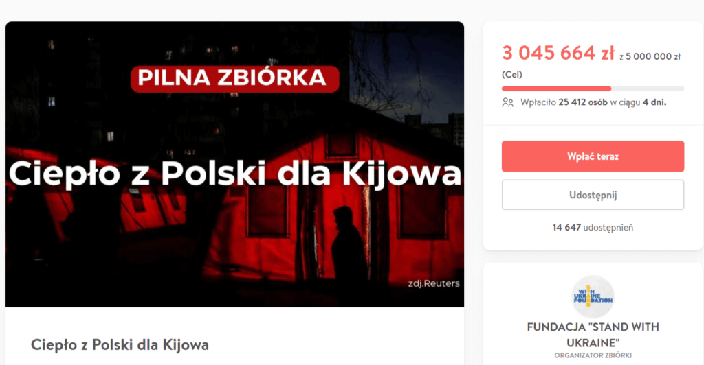 Poles donate millions to provide heating for Ukraine amid winter freeze and Russian attacks