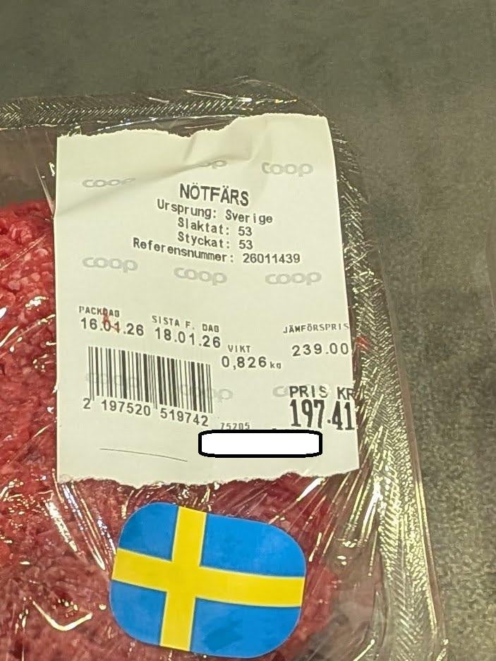 Ground beef for SEK 239 per kilo