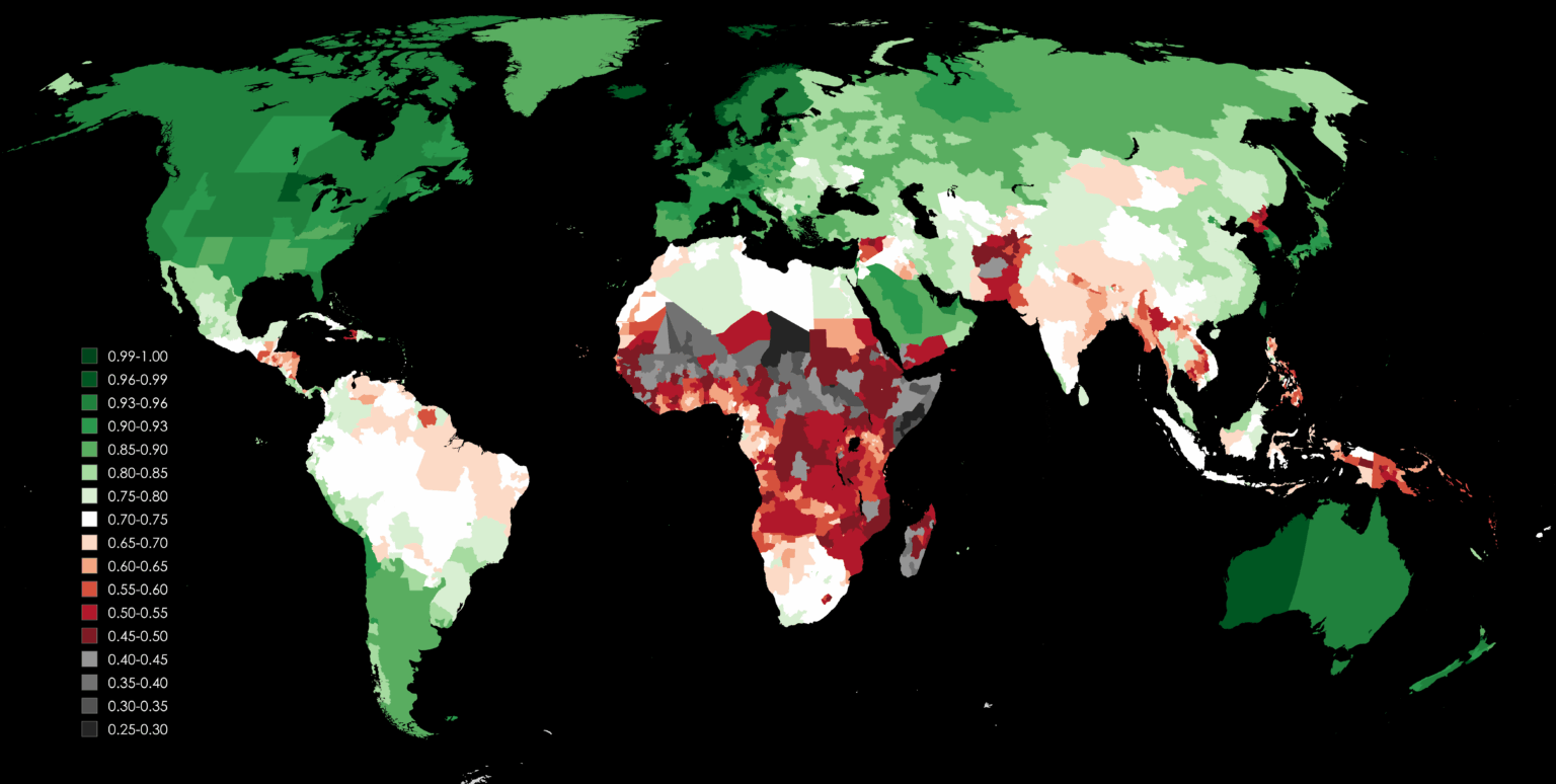 Global 2025 Human Development Index map by subdivision