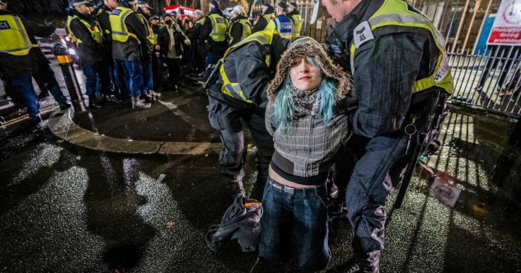 Almost 90 arrested over mass trespass at prison in support of hunger striker