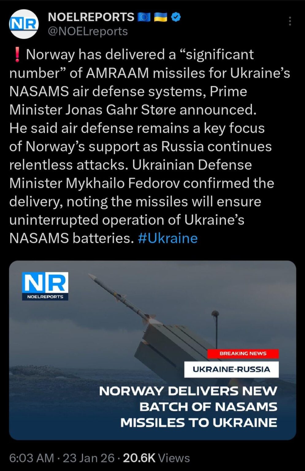 Norway has delivered a new batch of AMRAAM missiles at a time Ukraine needs them most.