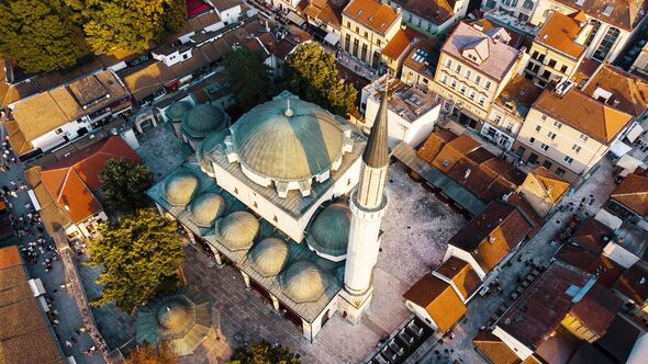 Mosque in Sarajevo aerial view