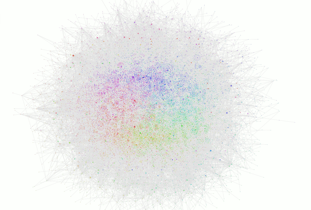 [OC] Sociogram of French political figures based on Wikipedia (20k nodes, 30k connections)