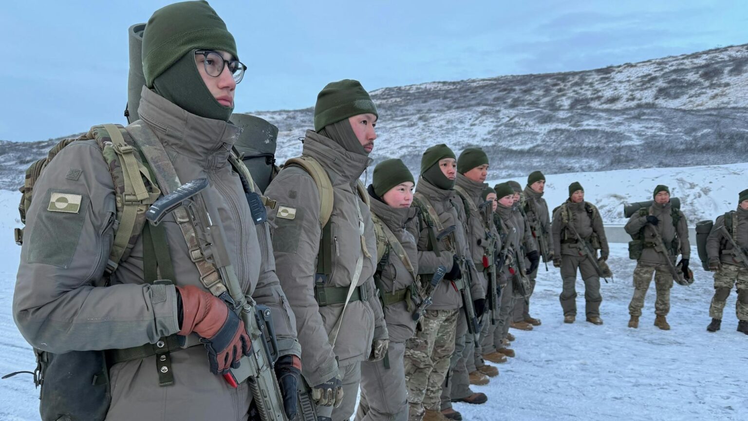 Young Greenlanders joining the Danish Arctic Basic training on Greenland. They're prepared to defend their island under threat of a hostile take over.