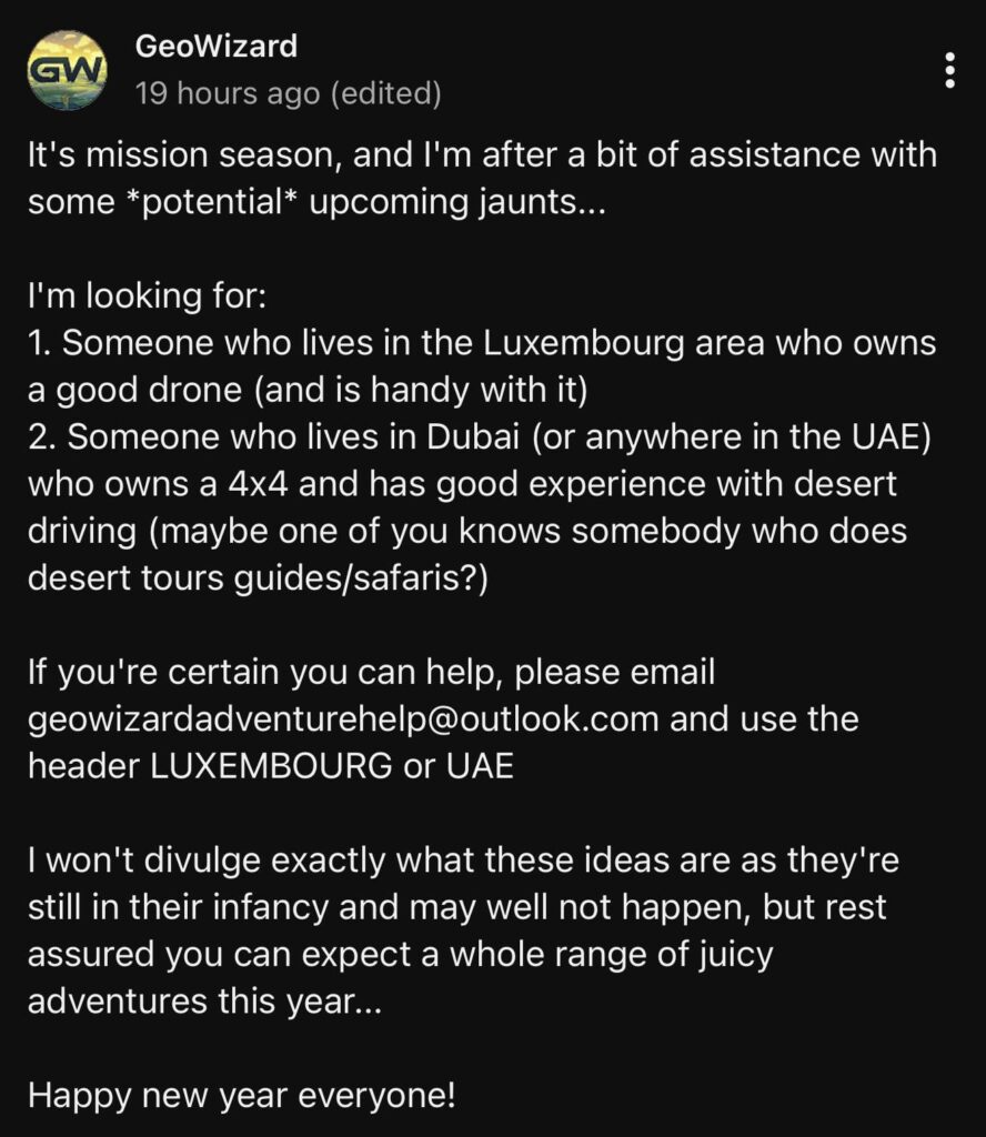 Tom (GeoWizard on YouTube) is looking for someone with drone