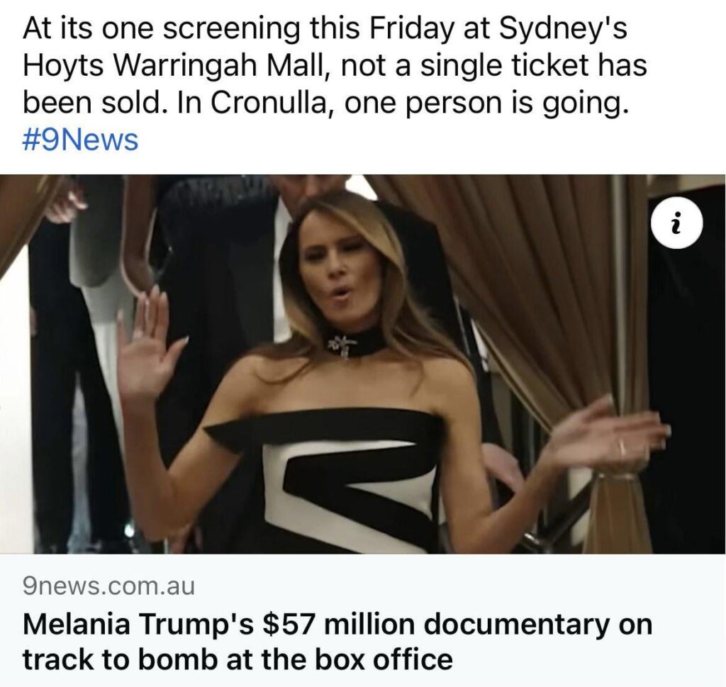 Melania docu flop.Well done peeps. Now who could that ONE ticket in Cronulla be?