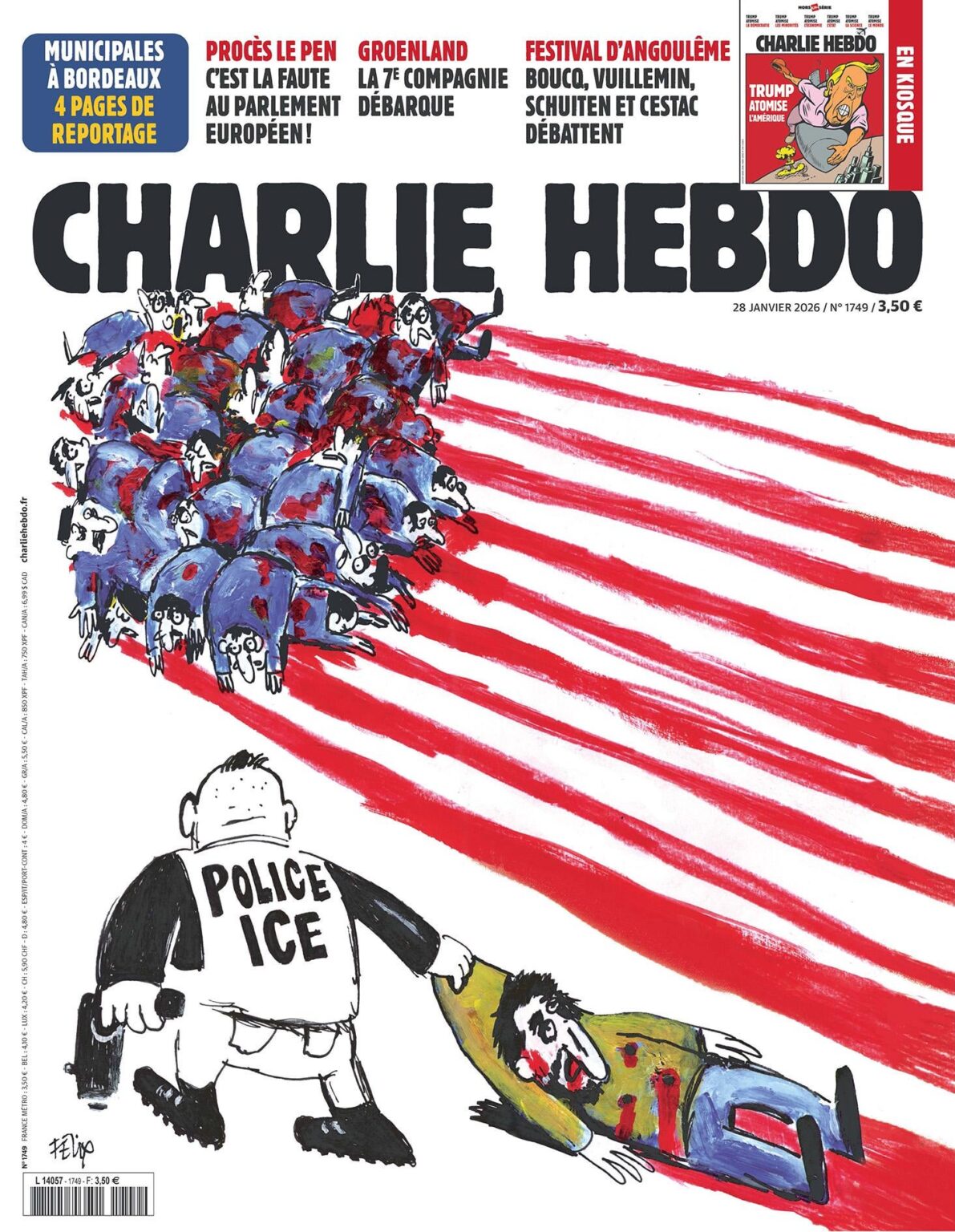 The front page of Charlie Hebdo to be published this Wednesday, January 28.