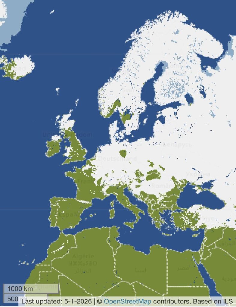 Snow cover in Europe as of January 5th, 2026
