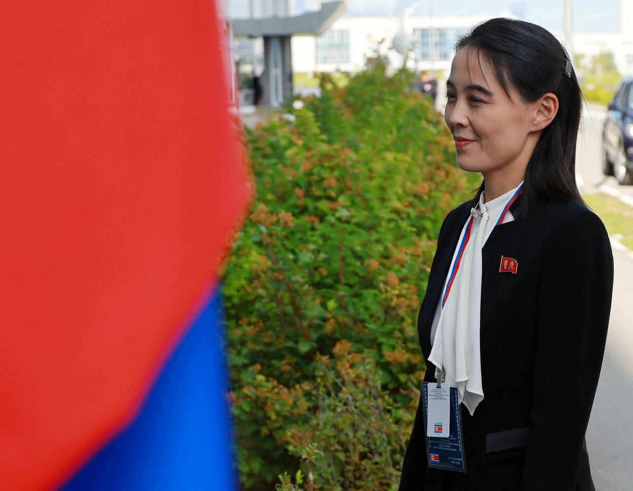 FILE PHOTO: Kim Yo Jong, sister of North Korea's leader Kim Jong Un, arrives at the Vostochny Cosmodrome before a meeting of Russia's President Vladimir Putin with North Korea's leader Kim Jong Un, in the far eastern Amur region, Russia, in September 2023. (Reuters-Yonhap)