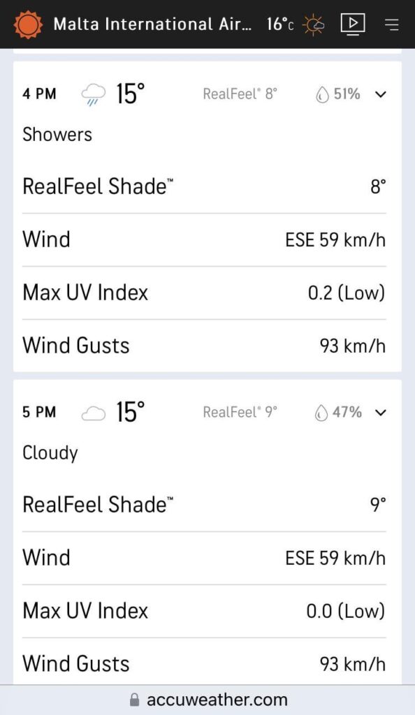 Flying tomorrow to Malta but weather forecast shows intense wind gusts by the landing time. Should I cancel my trip?