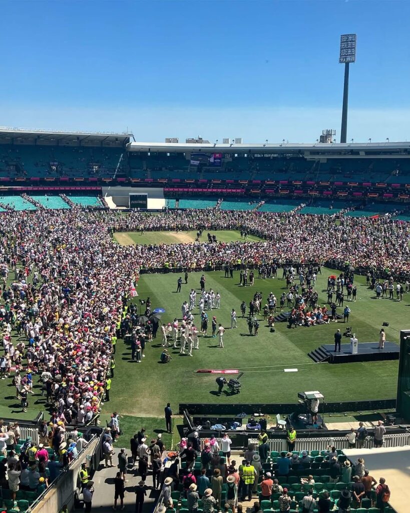 Shot of fans on the field at scg after day 5