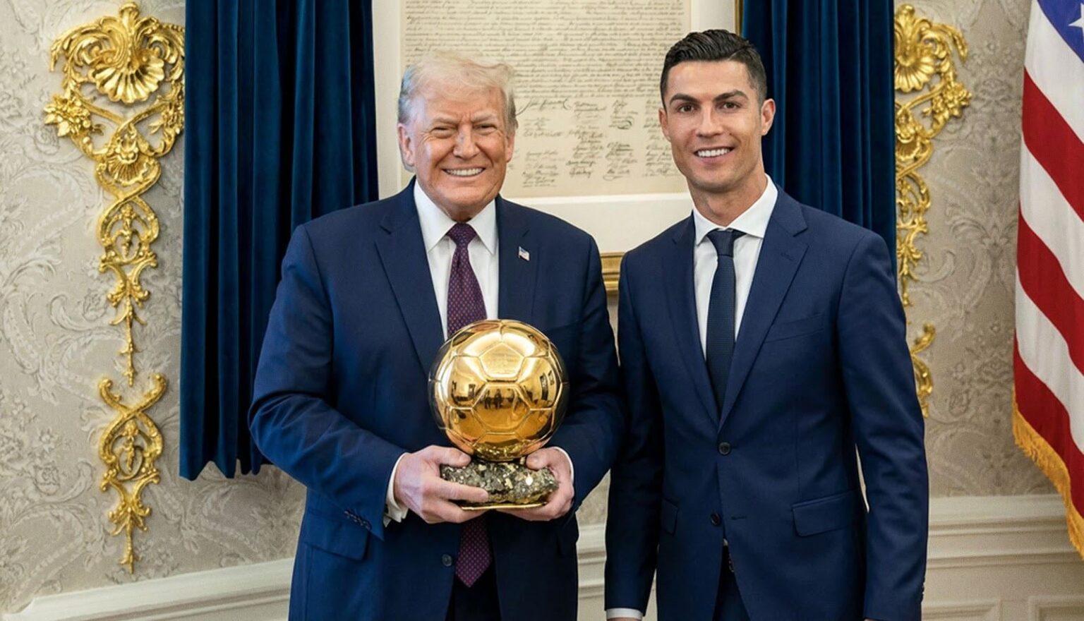 Next honor: Cristiano Ronaldo presents Trump with the title of “World Footballer of the Year 2017”