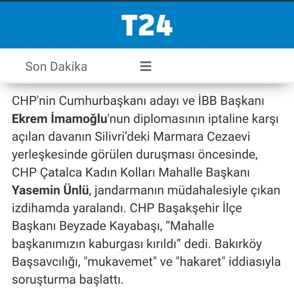 CHP's Yasemin Ünlü, who came to Silivri yesterday for İmamoğlu's Diploma Case, had her ribs broken by the Gendarmerie. The Prosecutor's Office opened an investigation not to the Gendarmerie, but to the citizens who were intervened there yesterday.