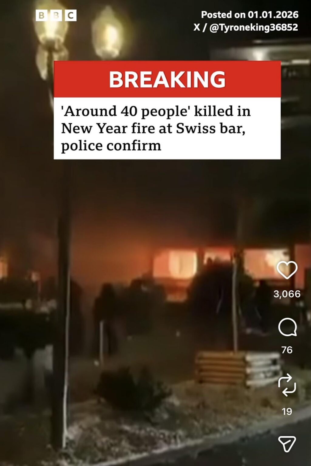 At least 40 dead in bar fire in Switzerland