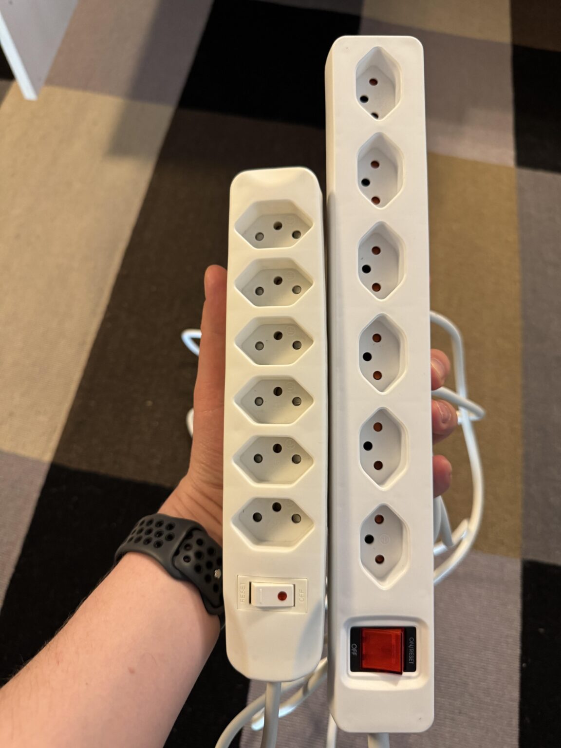 In Switzerland, you buy all the socket strips twice. First one with right amount of sockets, and then the second one to actually fit all the devices.