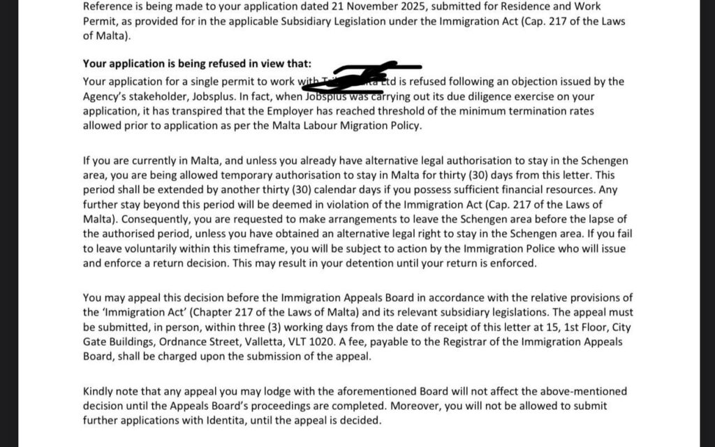 Residency refusal by jobsplus