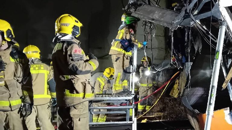 Fire crews in Catalonia review the site. Pic: Catalonian fire service