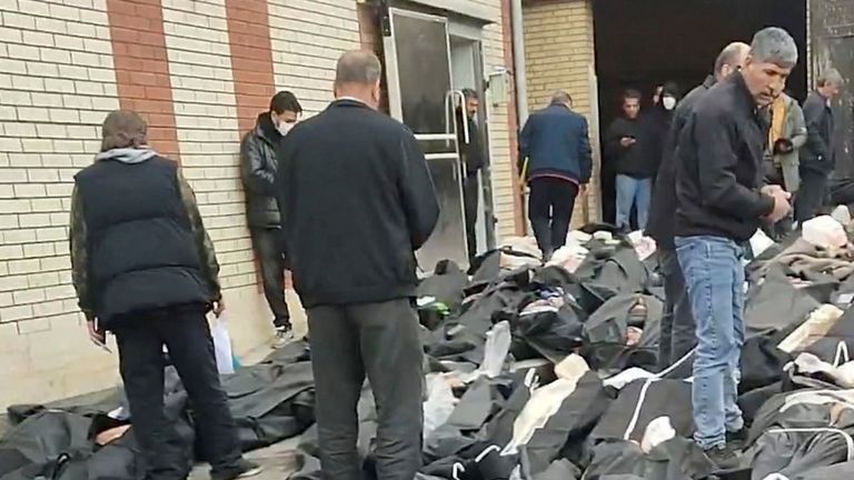 Bodies lie in body bags outside Kahrizak Forensic Medical Centre in Tehran. Pic: Social Media/via  Reuters