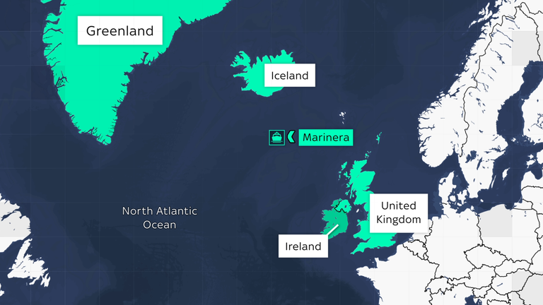 The ship was boarded in the waters between Iceland and Scotland