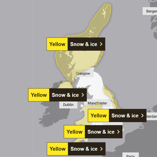 Monday's weather warnings. Pic: Met Office