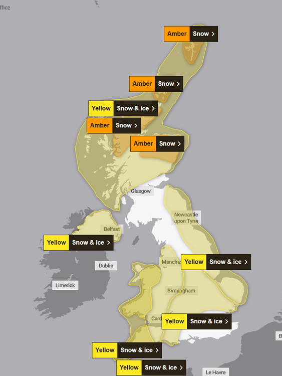 The Met office's weather warnings for Monday. Pic: Met Office.