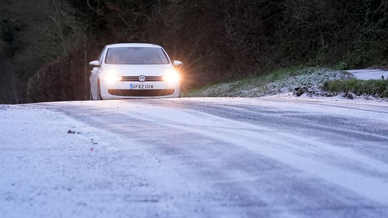 A light dusting of snow in Great Chart, Kent, on Friday morning. Pic: PA