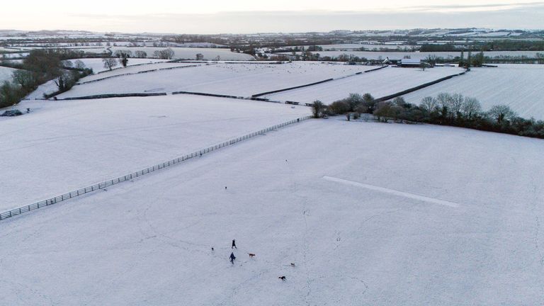 Snow-covered fields in the village of Bishop's Itchington, Warwickshire, on Friday morning. Pic: PA