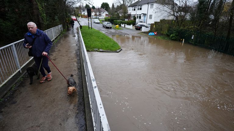 Flood water on Green Road in Birmingham during Storm Chandra. Pic: PA