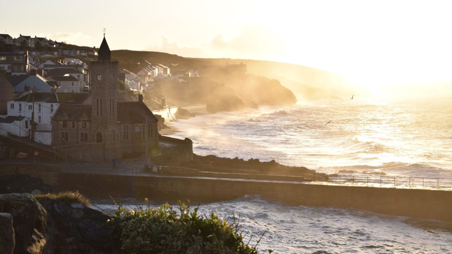Waves crash against the coast in Porthleven, Cornwall, on Friday. Pic: PA