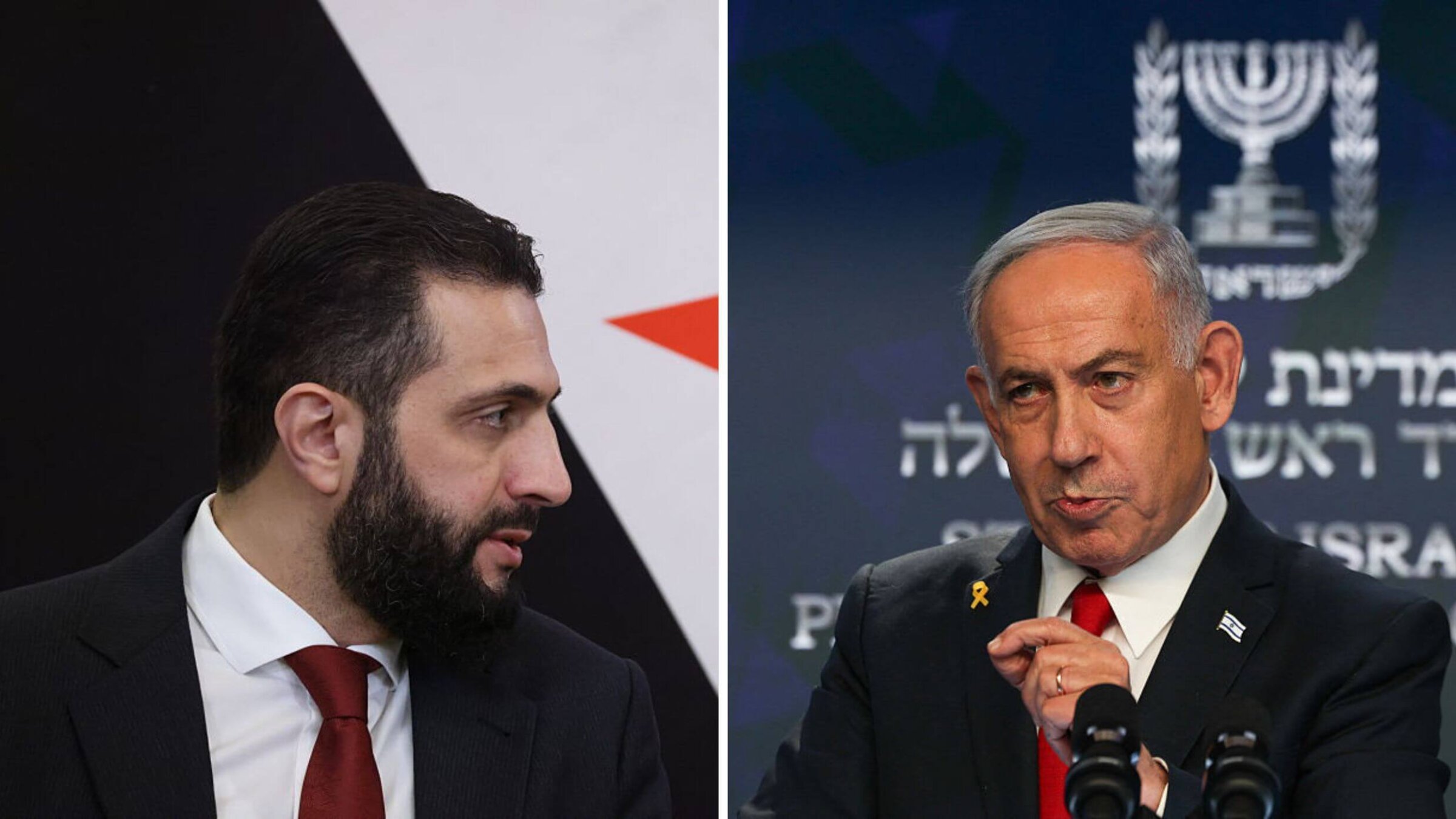 Syrian leader Ahmed al-Sharaa, left, and Israeli Prime Minister Benjamin Netanyahu, right.
