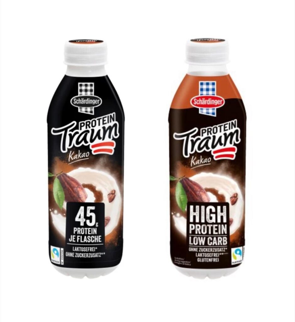 From 45 to 35 grams. For a year now, “High Protein” Schrädinger Protein Dream Milk has had 10 grams less protein than before.