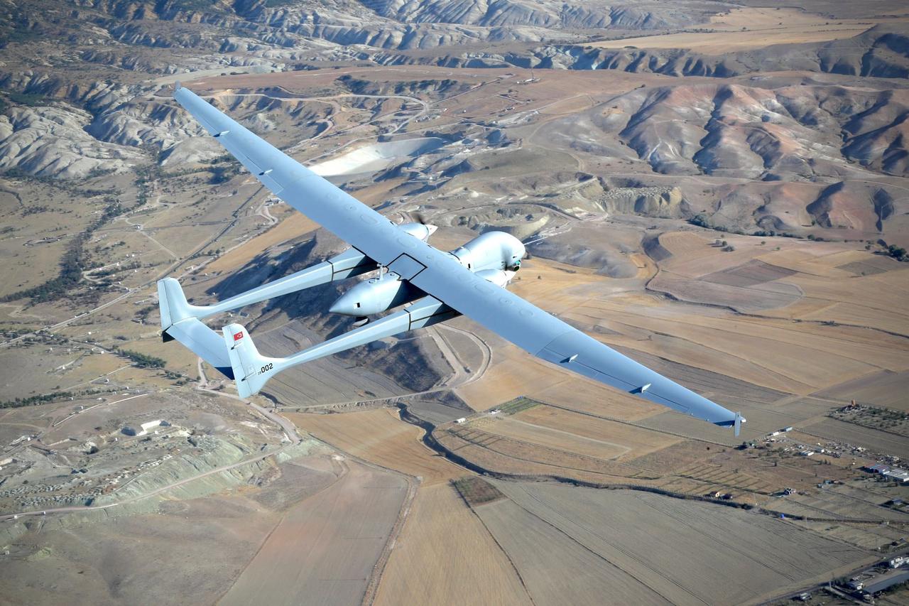 TAI Aksungur UAV during a flight at an undisclosed time and location. (Photo via X/@TUSAS_TR)