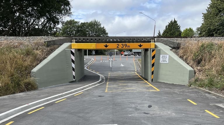 The Tinwald Viaduct was repaired and upgraded with a steel overhead impact beam, which has been hit several times since it reopened in December.
