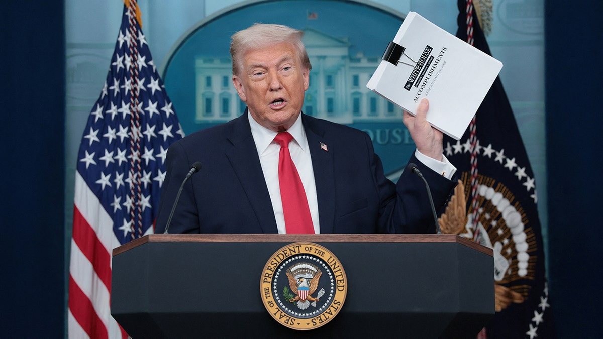 President Donald Trump speaks at White House press briefing
