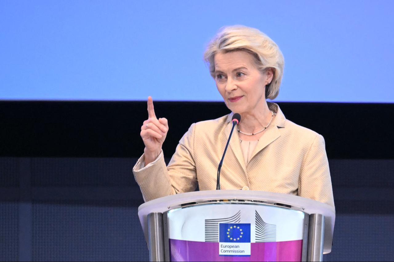 European Commission President Ursula von der Leyen gives a press conference to review progress one year after the  Draghi report on the Future of European Competitiveness, at the EU headquarters in Brussels, on September 16, 2025. (AFP Photo)