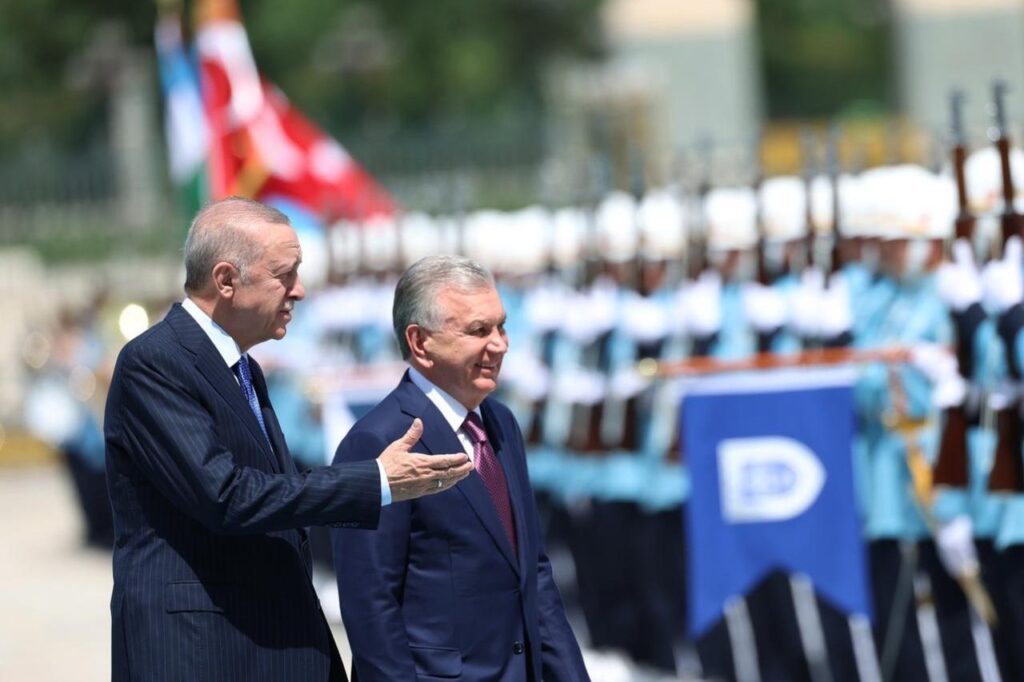 Uzbekistan President Shavkat Mirziyoyev meets President Recep Tayyip Erdogan at the Presidential Complex in Bestepe, Ankara, Türkiye on June 6, 2024. (AA Photo)