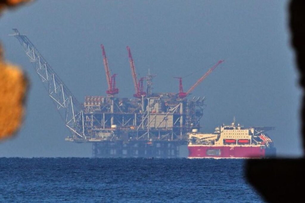 A view of the platform of the Leviathan natural gas field in the Mediterranean Sea is pictured from the Israeli northern coastal city of Caesarea, Israel on Dec. 19, 2019. (AFP Photo)