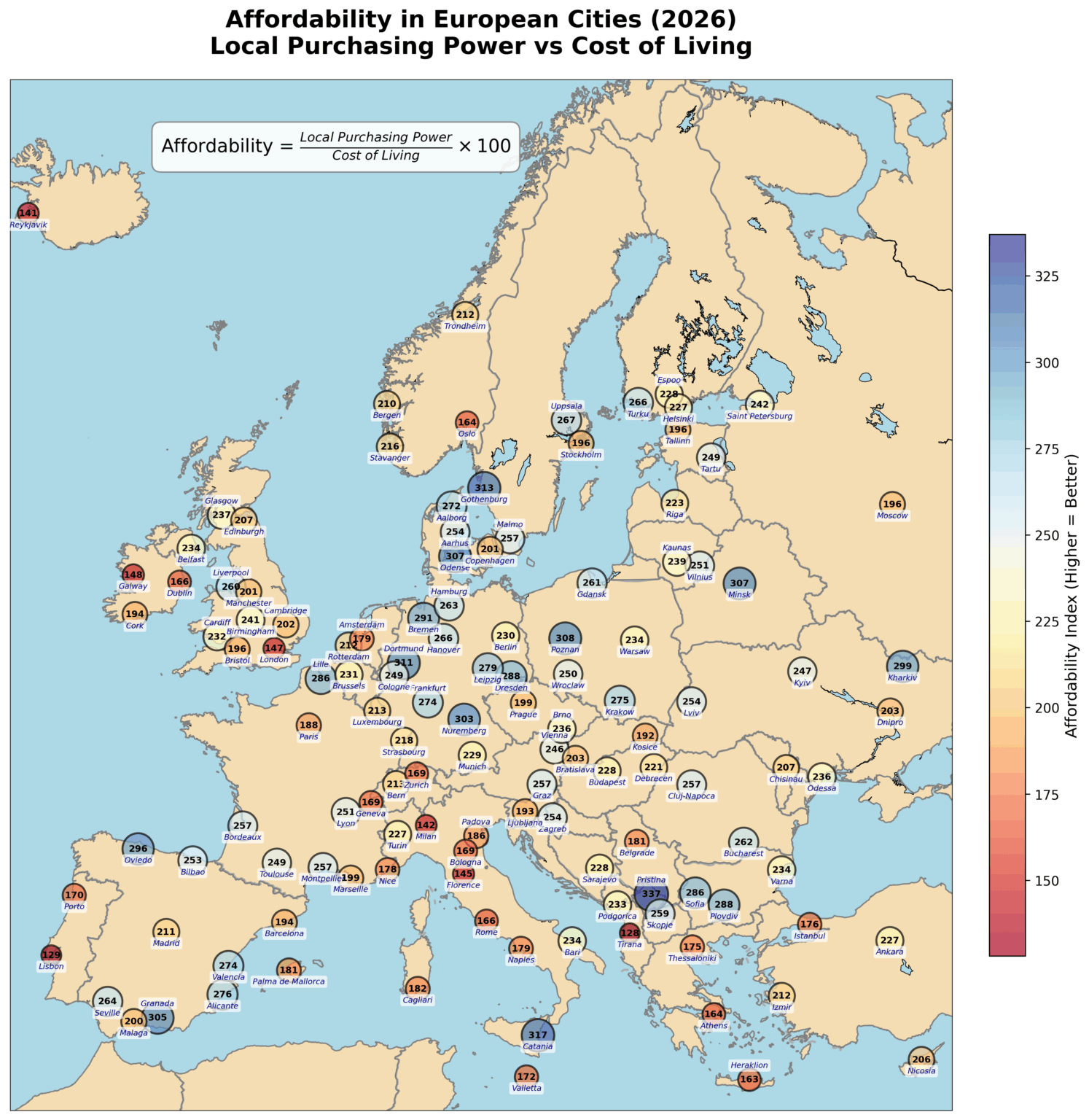 [OC] Affordability in European Cities (2026)