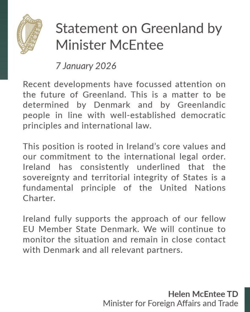 Statement on Greenland by Minister for Foreign Affairs and Trade Helen McEntee TD