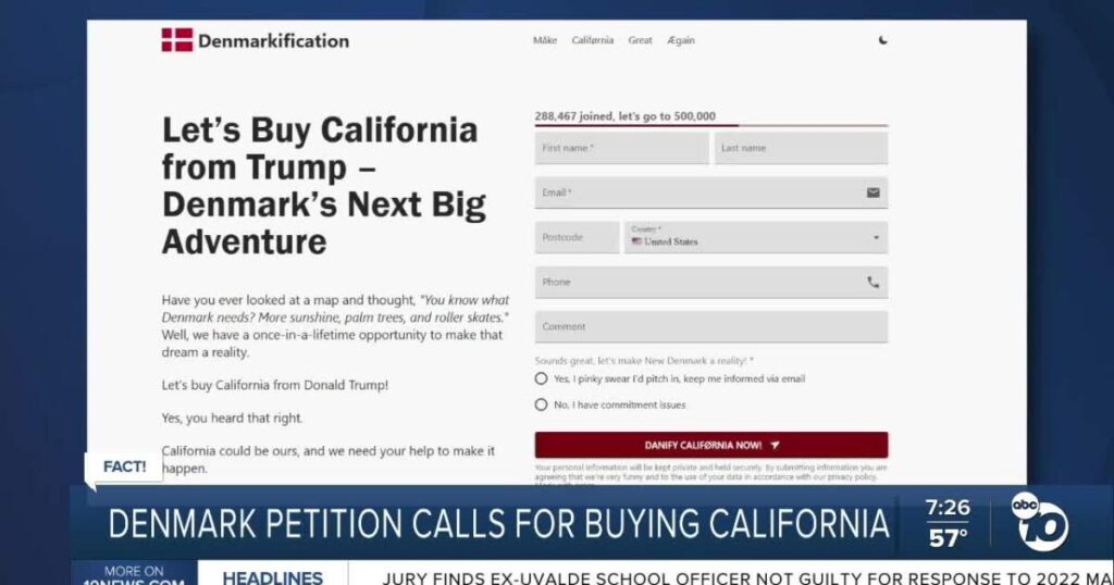 Petition calls for Denmark to buy California?