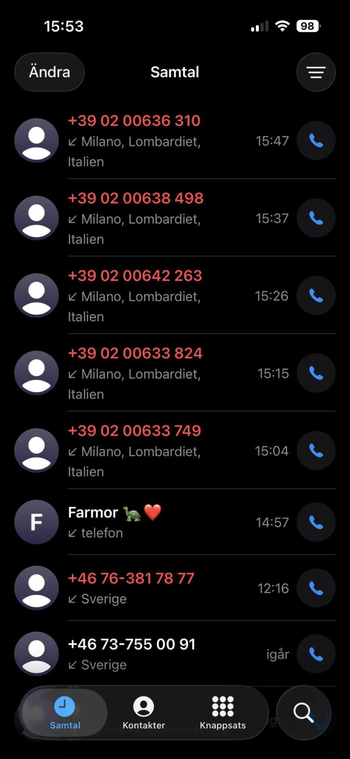 Anyone else getting calls from Italy?